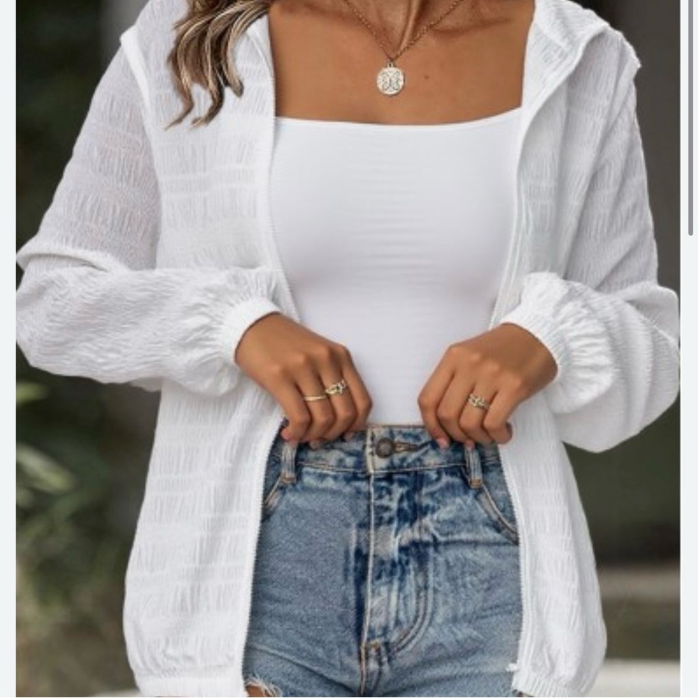 White Crinkled Texture Long Sleeve Jacket